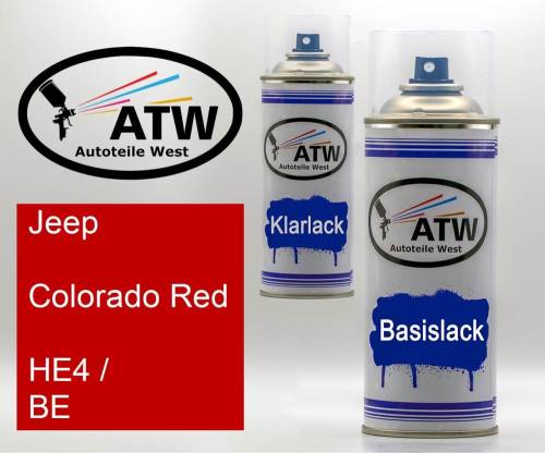 Jeep, Colorado Red, HE4 / BE: 400ml Sprühdose + 400ml Klarlack - Set, von ATW Autoteile West.